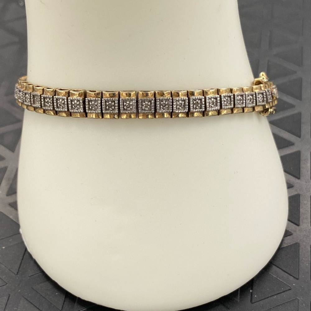 Sterling Gold Plated Diamond chip style Tennis bracelet vintage